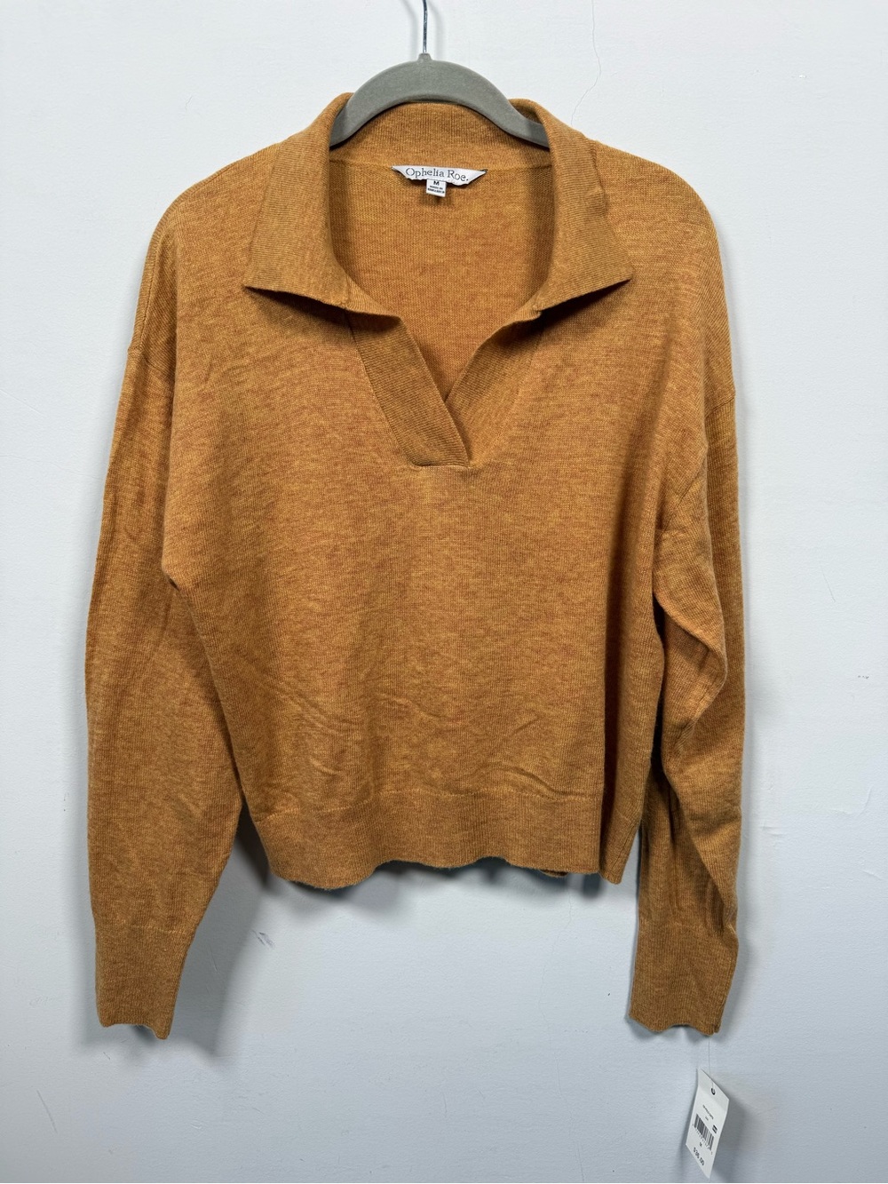 Ophelia Roe Golden Brown Wool Blend Cropped Collared Pullover Sweater Size M NWT